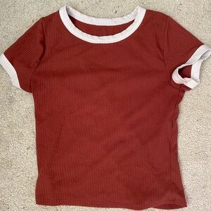 Red Ribbed T-Shirt with White Trim